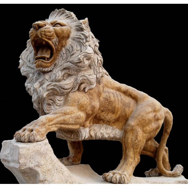 Granite Travertine Large Lion Statue Stone Carving Sculpture