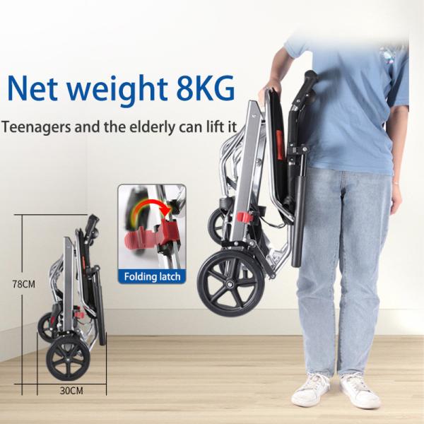 Convenient Wheeled Manual Folding Home Elderly Walking Portable Wheelchair Trolley