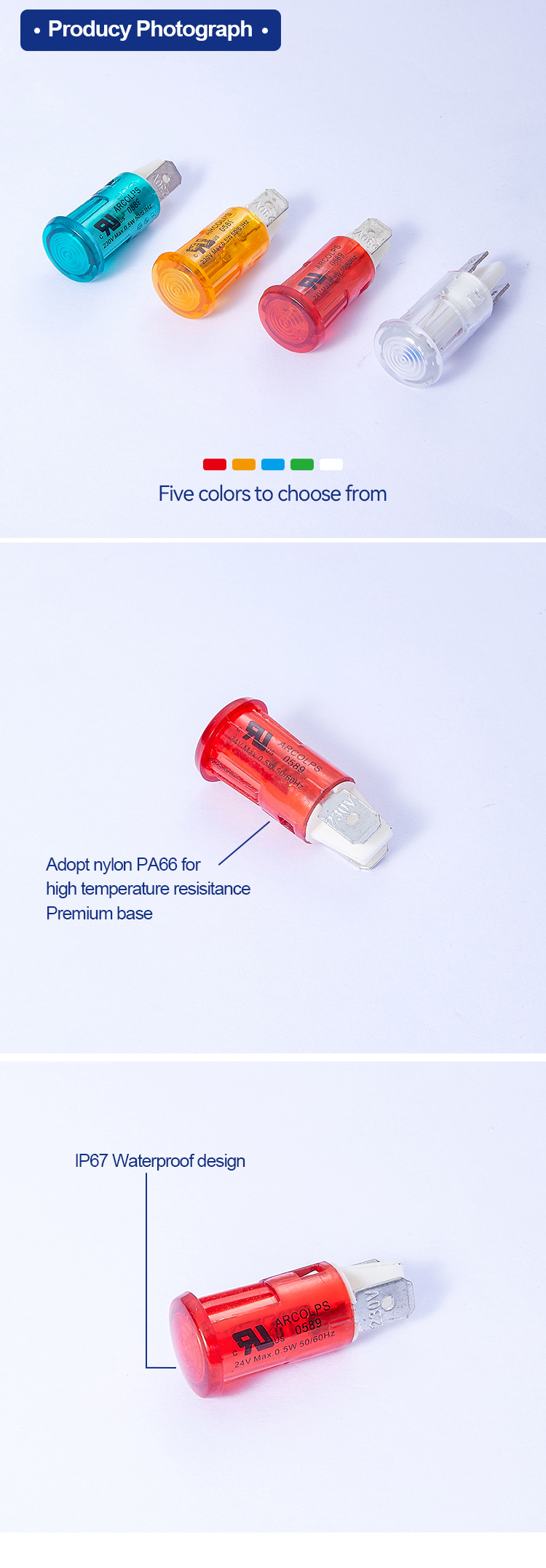 KEMA Approval Plastic Indicator Lights 6V-380V Power Indicator Light