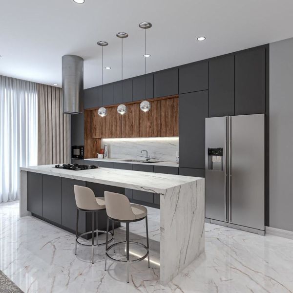 Gabinete de cocina de lujo moderno con estufa de acero inoxidable integración de toda la casa Gabinete de pared Gabinete de cocina de diseño