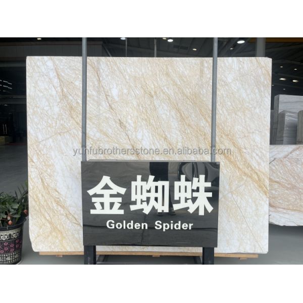 Polished Spider Golden Marble Slab Ideal for Modern Villa Wall Floor Graphic Design