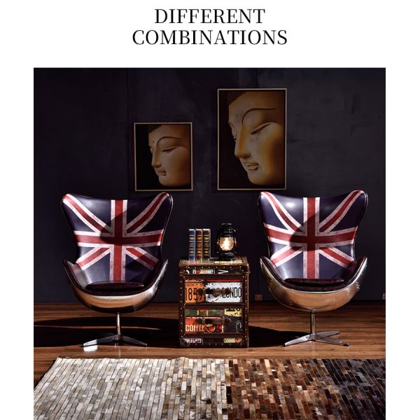 Nidea #8801 Classic Italian Design Living Room Aviator Furniture Spitfire Swivel Leather Lounge Egg Chair With Aluminum Back Side