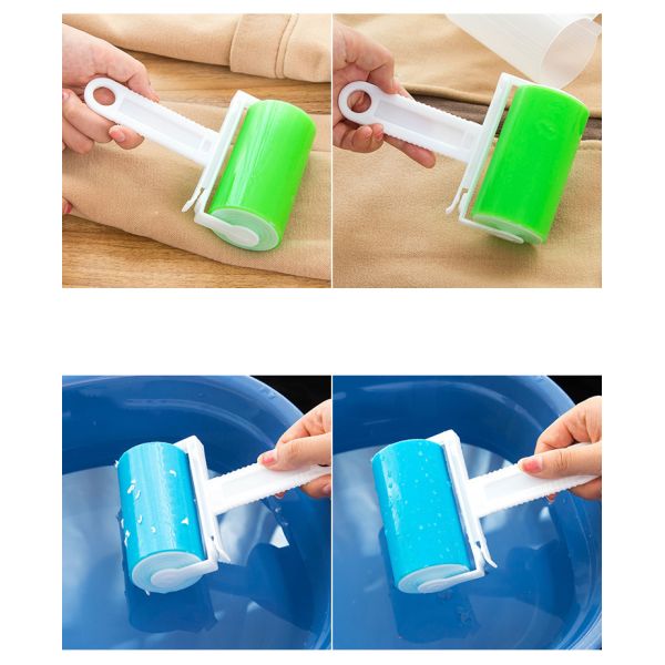 Blue Pet Hair Remover Lint Roller with Reusable Sticky Sheets and Washable Cover