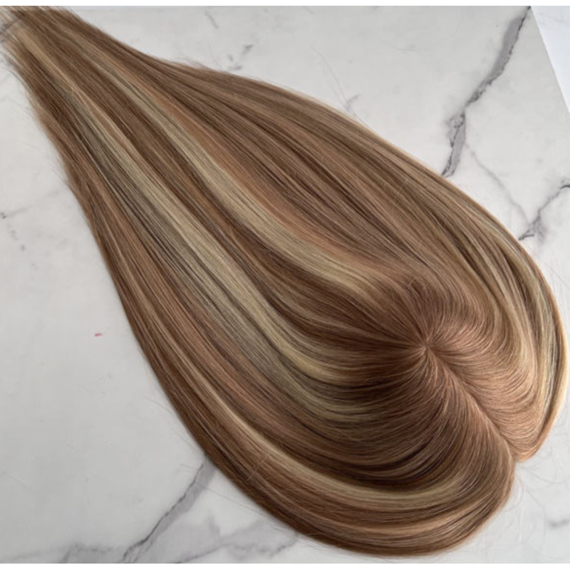 Custom-made Scalp Thick Silicone Toppers Injected Human Hair System Highlight Color Hair Topper for Hair Loss Clients