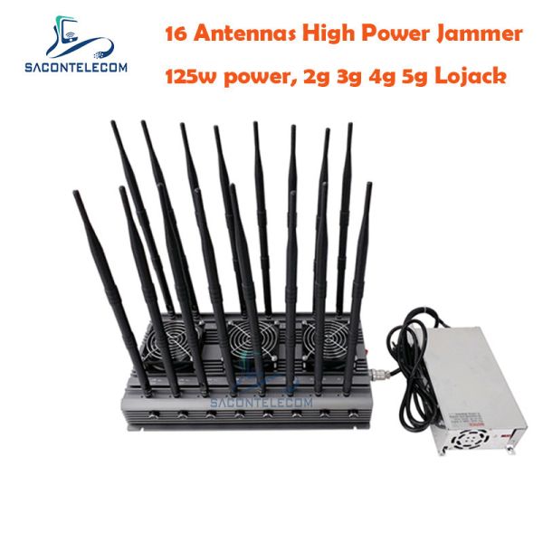 16 Antennas 125W Power 40m Radius Desktop WiFi Signal Jammer for Multiband Blocking