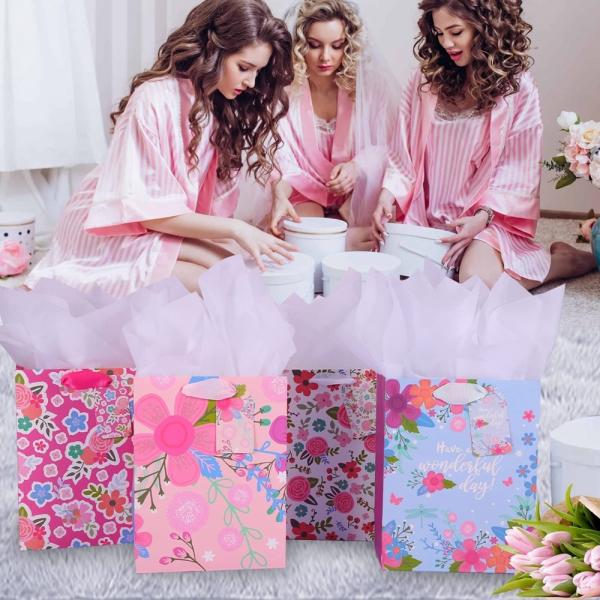 Custom Color Accepted Fashion Flower Printing Fancy Shopping Paper Bags For Presents