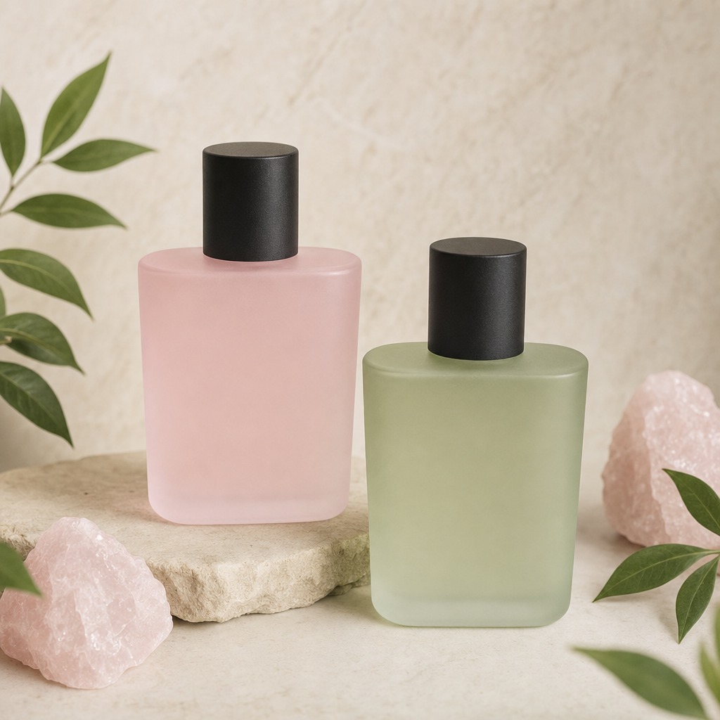 100ml Glass Perfume Bottles Cylinder Cap Spray Square Empty Crimp Neck