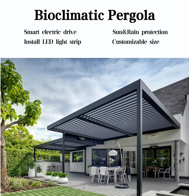Electric Waterproof Pergola Roof Canopy Bioclimatic Retractable Aluminum Pergola