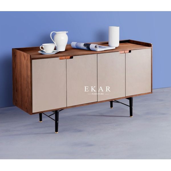 Dining Room French Design 4 Door Metal Base Wooden Modern Sideboard
