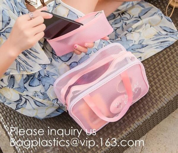 Easy Carrying Small Transparent Pvc Cosmetic Pouch,Shiny Glitter Pvc Cosmetic Pouch Bag With Three Pouch, bagease, bagpl