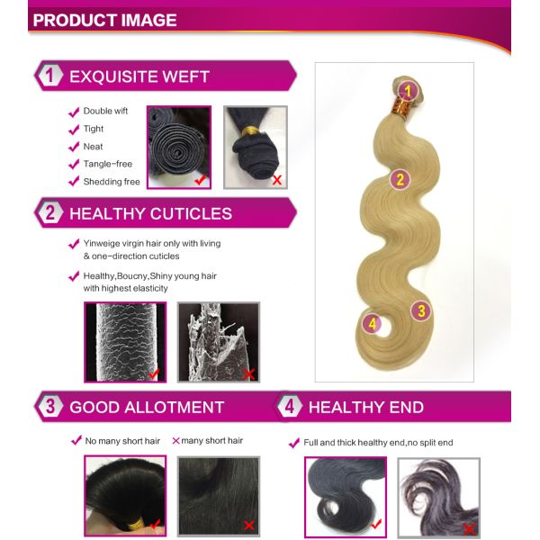 Original 100%  Brazilian Human Hair Wefts Premium Blonde 613#  Virgin Hair Body Wave Lace Closure To Match