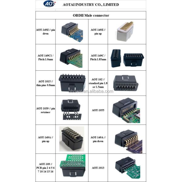 OBDII PCB Diagnostic Tool with Temperature Range -20-80C OBD II 2 Pin Connector Male Black Plug and OBD2 Connector Housing
