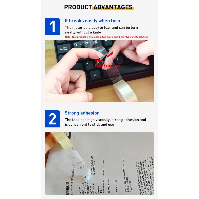 Custom Tearable BOPP Stationery Tape For School Homework Office Notes Mounting