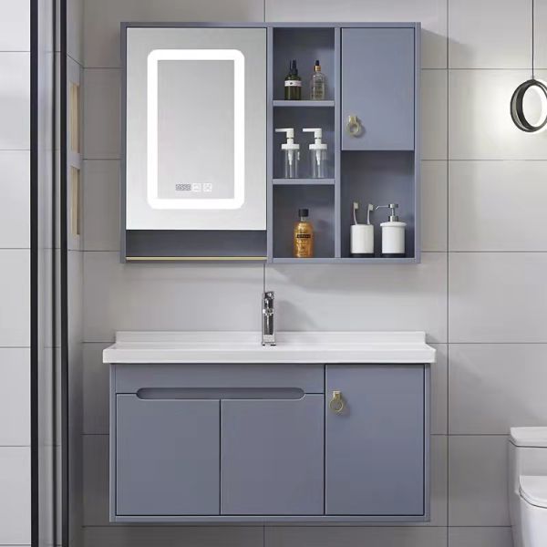 Hotel Flutuante Mural Montado de Madeira de Carvalho Sólido Banheiro Vanidade Com Espelho Lavatório