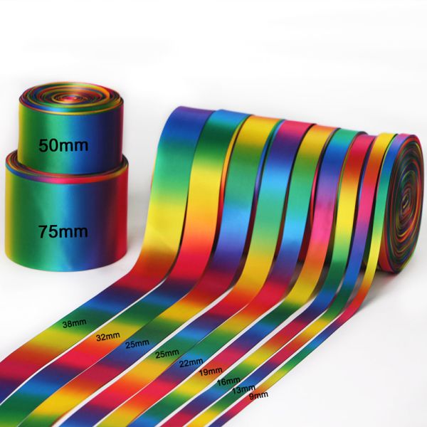 Custom Rainbow Gradient Double Face Satin Ribbon for Personalized Branding