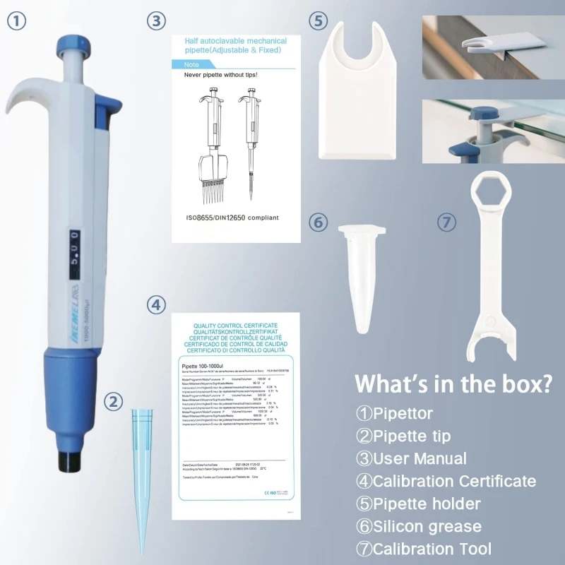 Laboratory Grade Digital 100 - 1000Ul Adjustable Single Channel Mini Micropipette