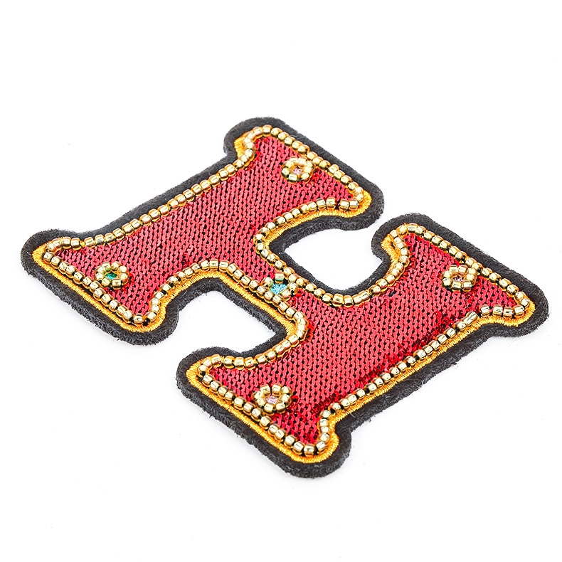 Custom Size Luxury Red Sequin Bead Diamond Embroidered Letter Patch Exquisite PU Rubber Letter Patch H