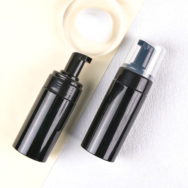 Transparent PET Plastic Non Spill Refillable Foam Pump Bottle with Brush Head for Cosmetic Foam Dispenser