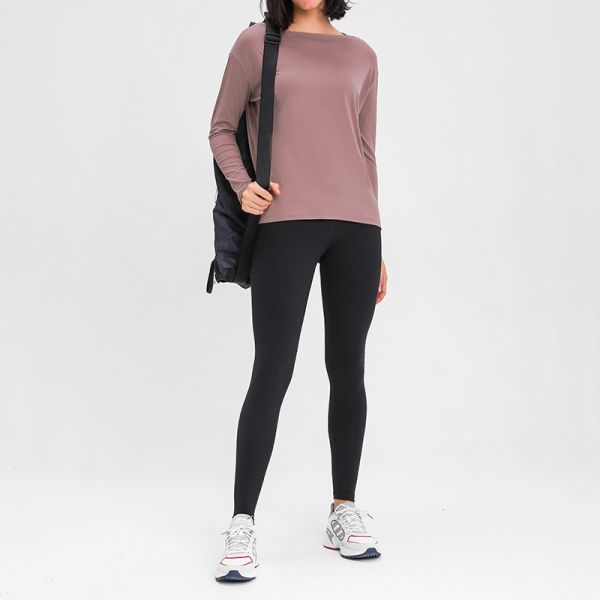Soft Modal Long Sleeve Boat Neck Top and Leggings Set Dusty Blue Stretchy Breathable