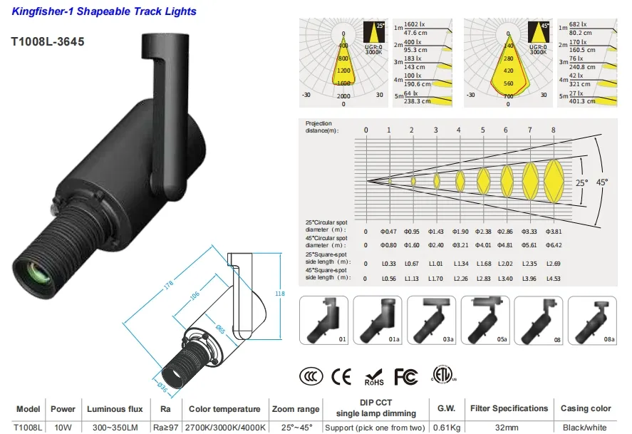 Factory Price 10W 2700K-6000K Ultra-High Luminous Efficiency LED Shapeable Contourtrack Light for Art Gallery Gobo Projection