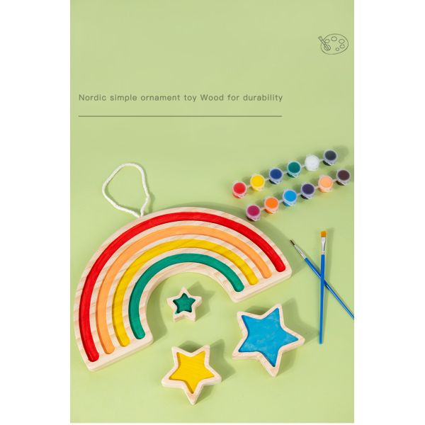 Wooden Rainbow Five Pointed Star Baby Developmental Toys Wall Hanging Graffiti Blocks