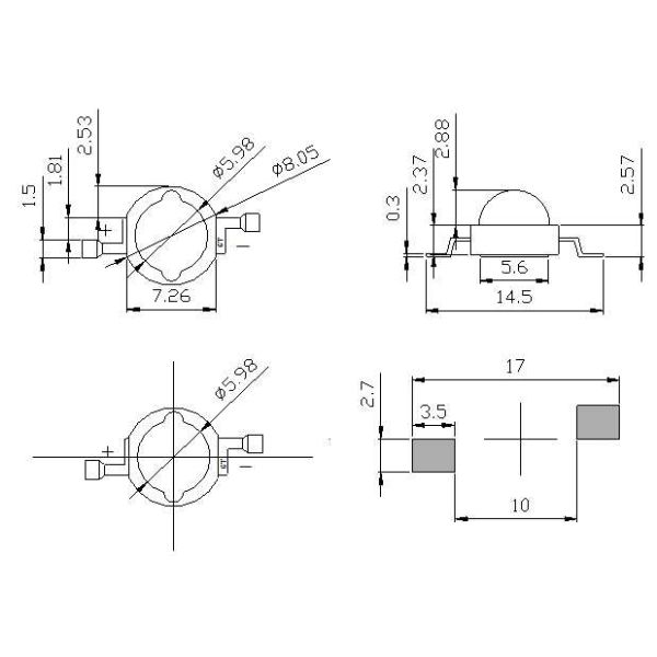 Наивысшая мощность зеленого цвета Эпиледс 45кс45мил 160-180льм привела 3 ватта 520-530нм