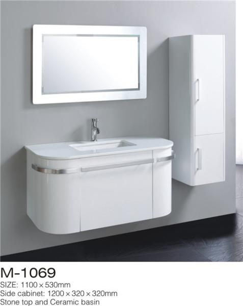 LED Mirror Wall Hung Bathroom Vanity , White Bathroom Vanity With Side Cabinet