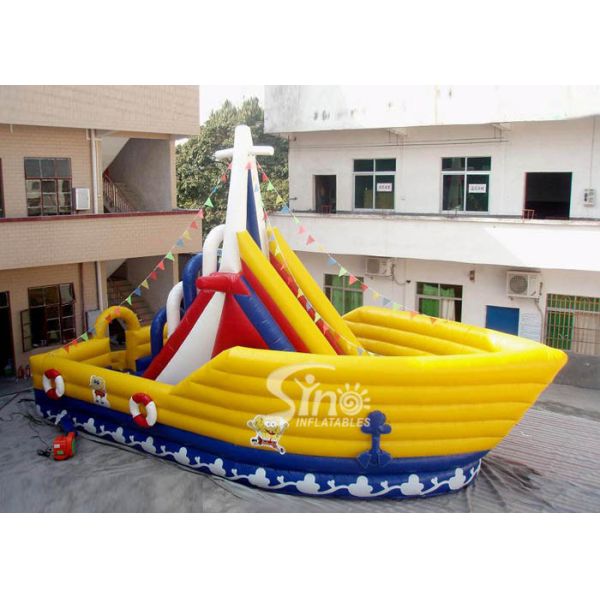 6 Mts High Victory Ship Shape Inflatable Slide Playground With Colorful Flags