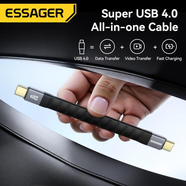 ESSAGER ES-X77 Cable de carga rápida USB4.0 Usb C a Usb C 240W 8K 60Hz 40Gbps Audio Video