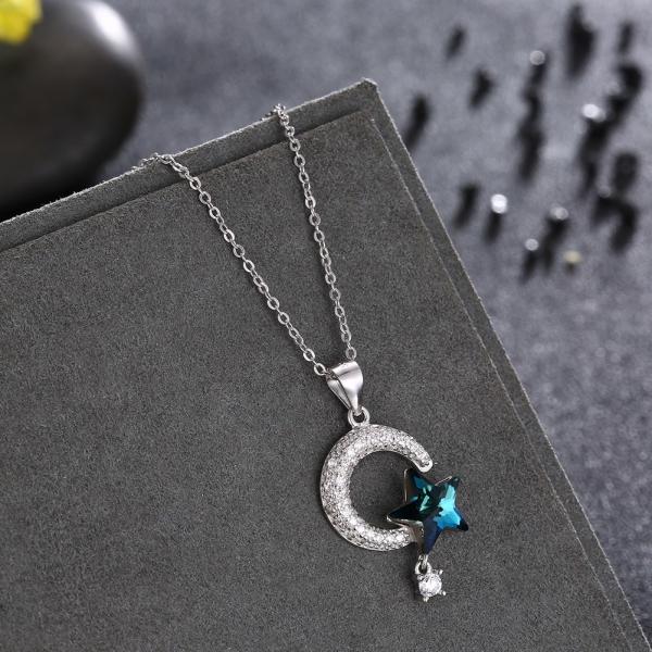 18.1in 4.2g Sun And Moon Crystal Necklace Thanksgiving Day 14k 925 Silver Necklace