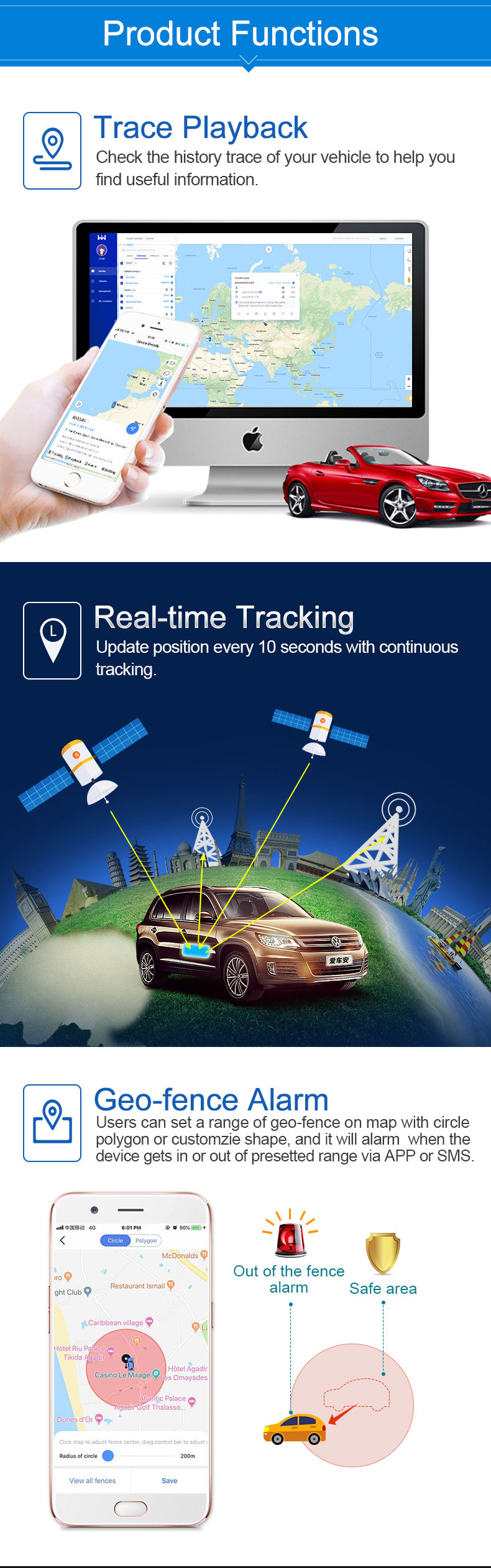 140mah Automotive Car GPS Tracker A7670 LBS With Microphone SOS