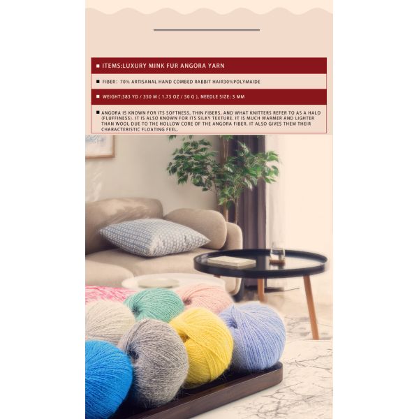 2/16nm Mink Hair Yarn Angora Crochet Luxury Используется для вязания сумок с Pp