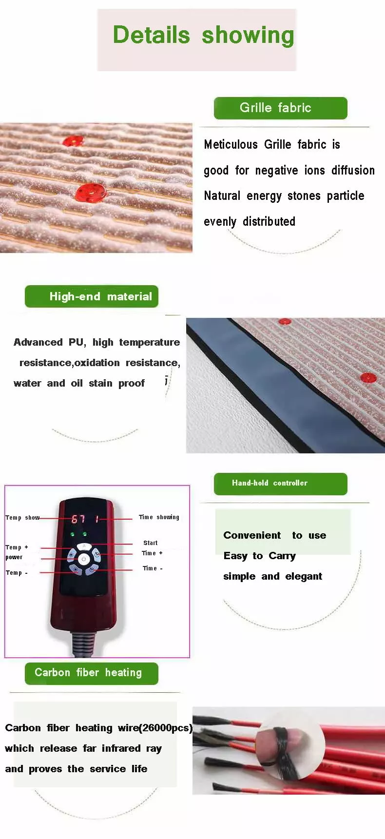 Negative Ions Balls Far Infrared Heating Mat Electromagnetic Pad With Stones