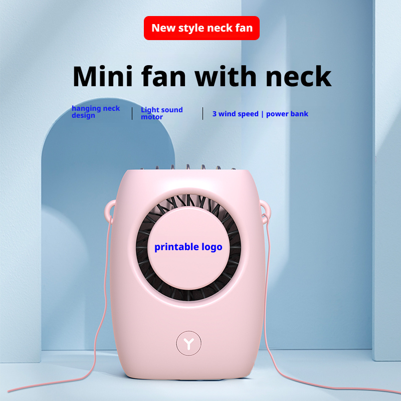 Custom Logo Mini Neck Fan With Power Bank 3 Speed Lightweight Portable USB Rechargeable