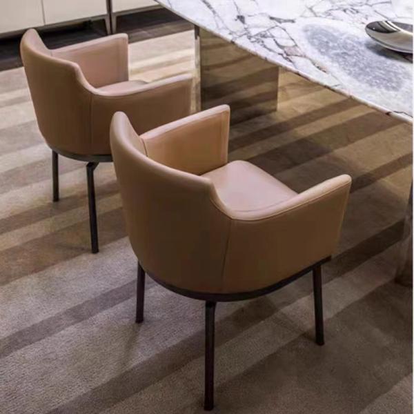 Functional  Swivel Leather Dining Chair 560mm Width Upholstered Rolling