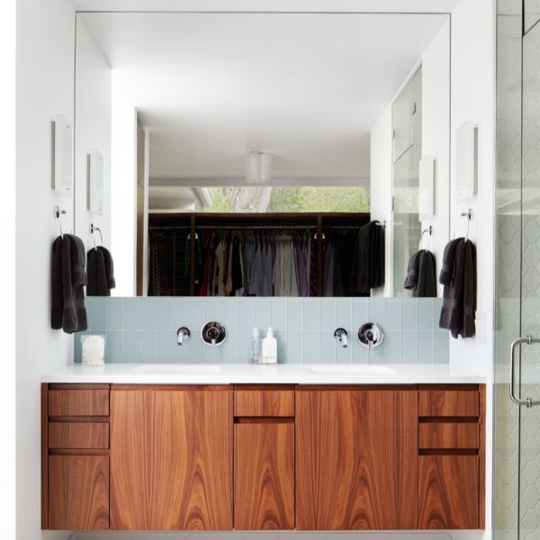 Solid Wood Bathroom Vanity Units With Sink Modern Brown Wood Grain Handless