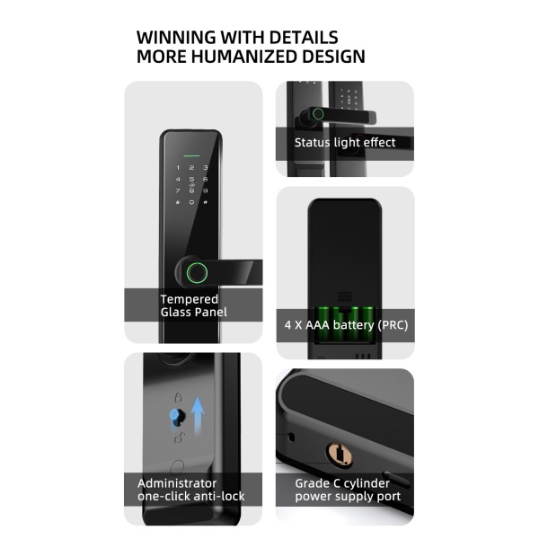 YAGU Ttlock App-controlled Smart Password Biometric Fingerprint Door Lock Fingerprint Password Door Lock Wholesale Factory