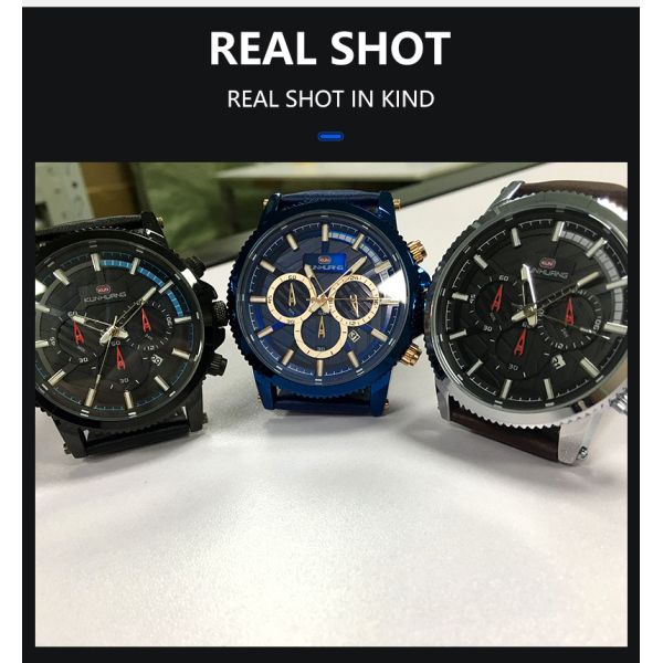 Round Silver Case Genuine Leather Strap 95g Men ' S Quartz Watch