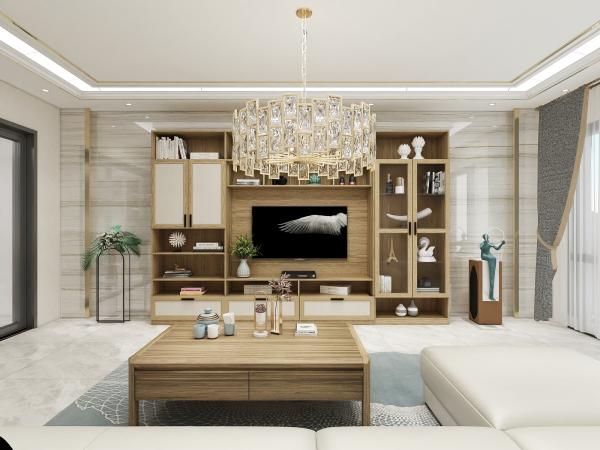 New House Custom Size Made Panel Furniture Of TV Wall Unit By Tall Cabinets And Display Shelves With Storage Racks