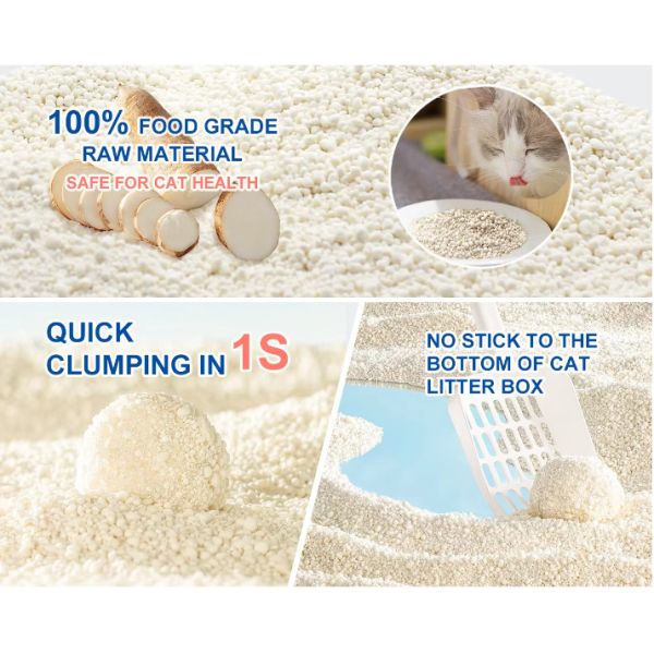 Factory Bulk OEM Premium Cat Litter Cleaning Eco-friendly Biodegradability Cassava Cat Litter Inhibit Odors Easier Cleaning Organic Cat Litter for Cleaning Products