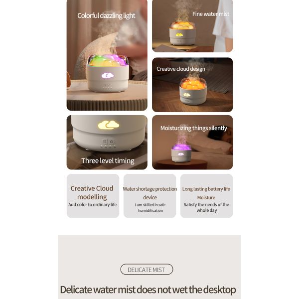Cloud Design Essential Oil Ultrasonic Air Humidifier 320ml With Colorful Night Light