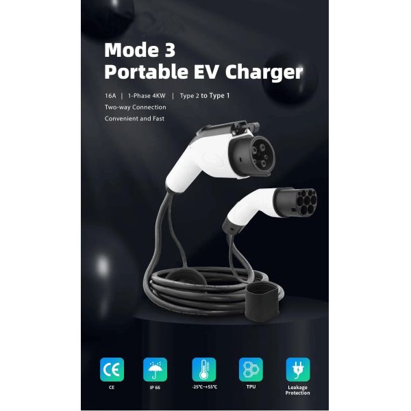5M 16A / 32A câble de charge de véhicule électrique de type 2 à type 1 connecteur de chargeur de véhicule électrique
