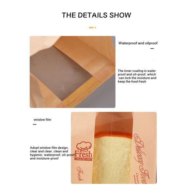 Quad Seal Kraft Paper Food Packaging Bags Biodegradable For Bread Embossed