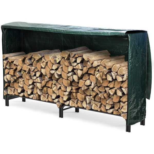 Firewood Rack with Cover Metal Log Store Outdoor 200 x 116 x 36 cm Black