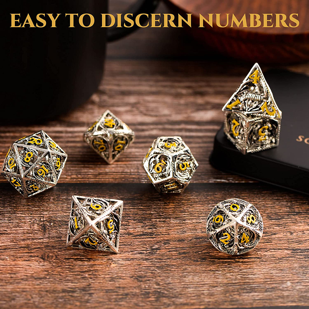 Customized Color Zinc Alloy Metal Dice Set 14-20mm for DND Gaming Casino Hollow Dice
