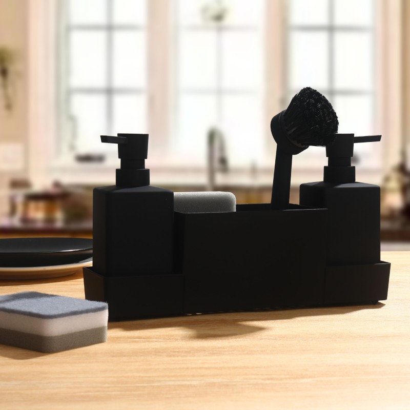Kitchen Soap Dispenser Sponge Rack Dishwashing Brush Holder Hand Washing Liquid Dispenser Bottles Bathroom Tray Sets Available
