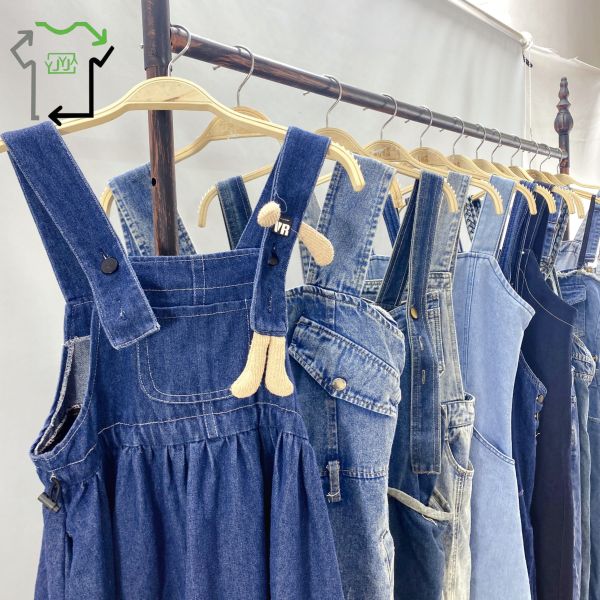 Clean Style Used Denim Suspender Dress Summer Casual Second Hand Women's Clothing