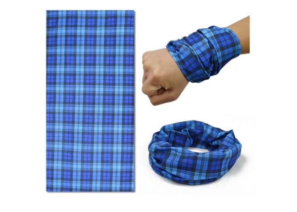 Blue Grid Pattern  Tubular Headwear 100% Microfiber Polyester Sublimation Printing