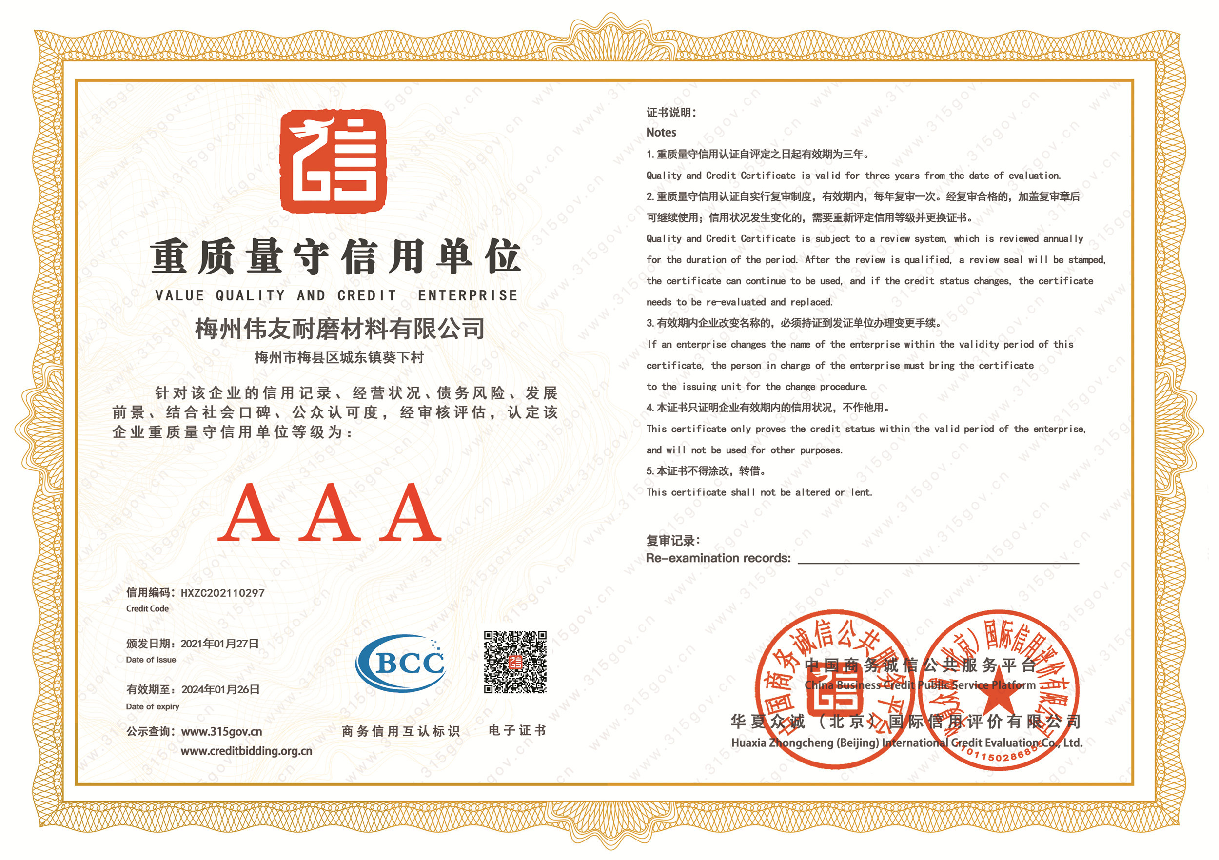 MEIZHOU WEIYOU WEAR-RESISTING MATERIAL Co., LTd. Сертификации