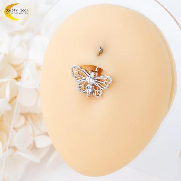 14G butterfly belly ring jewelry Custom SS Body Piercing Jewelry 14K Gold Plated